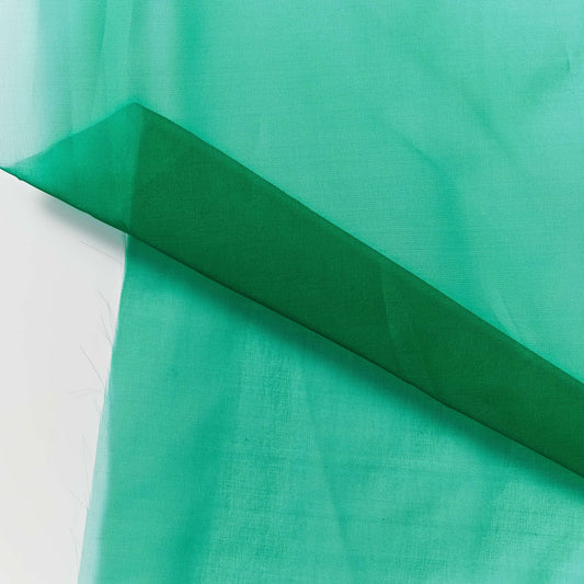 silk organza showing the emerald color version of a Lightweight stiff sheer pure silk with natural silk sheen