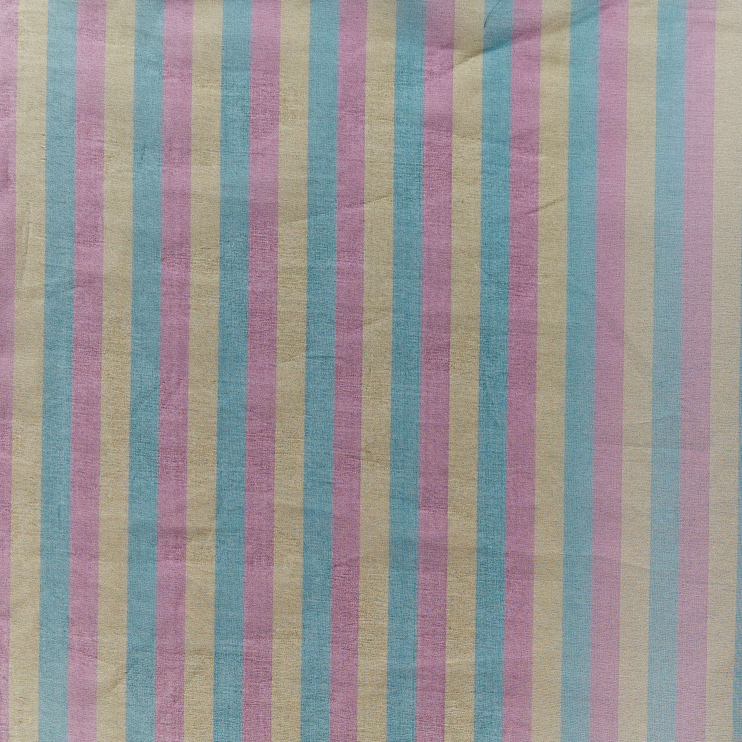 silk organza showing the stripped Gold Turquoisde and Fuschia  colored shades of a Lightweight stiff sheer pure silk with natural silk sheen