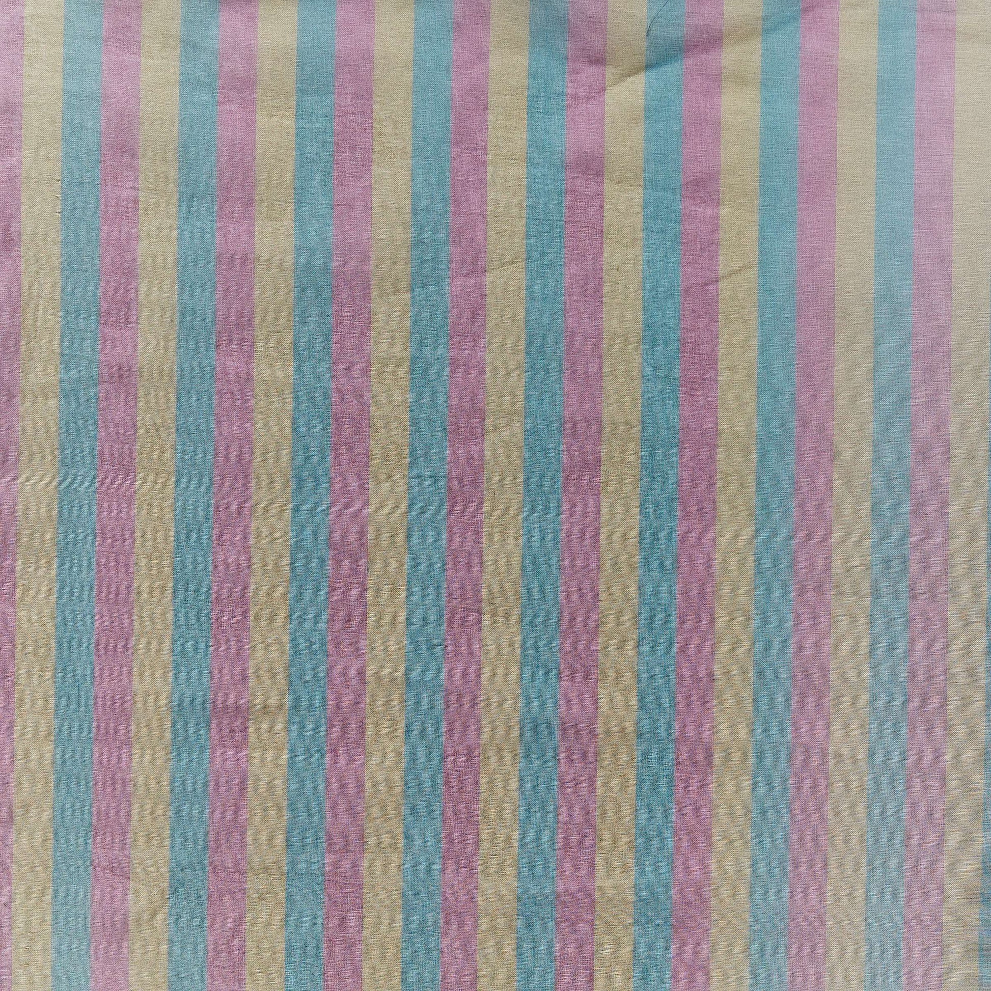 silk organza showing the stripped Gold Turquoisde and Fuschia  colored shades of a Lightweight stiff sheer pure silk with natural silk sheen