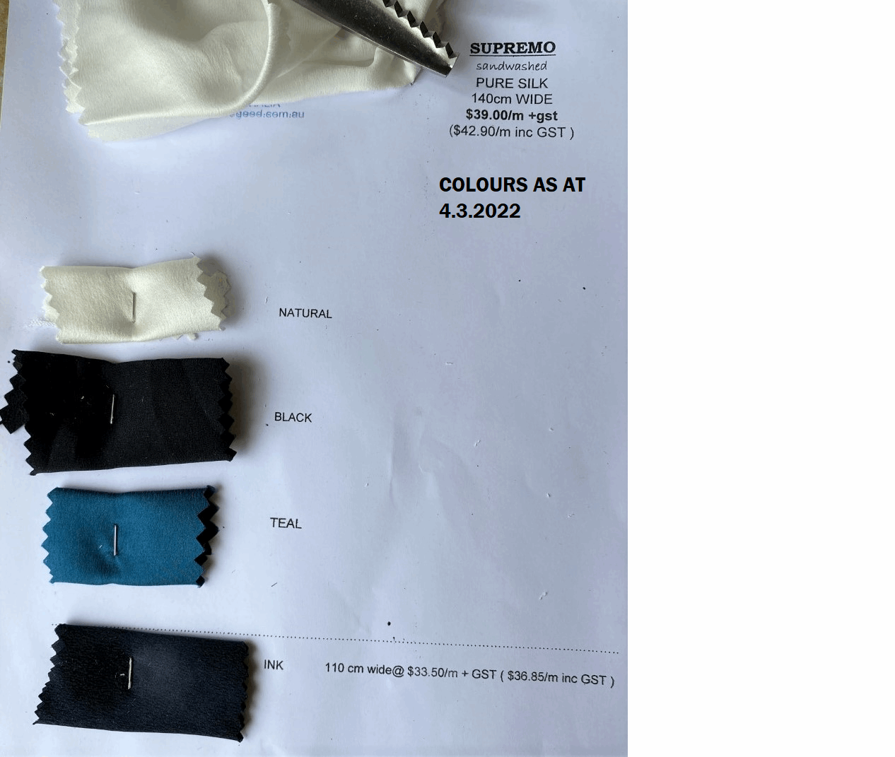 Showing the Supremo Silk Wide Color Card 2022