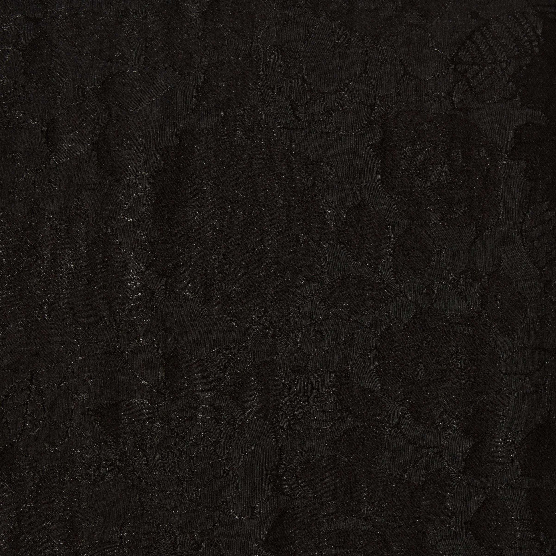 Showing valentino a black colored elegant jacquard rose  design on soft rayon, wool and nylon blend with moderate drape