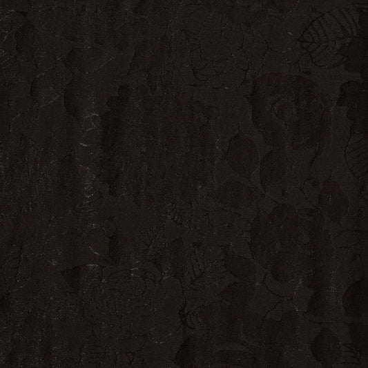 Showing valentino a black colored elegant jacquard rose  design on soft rayon, wool and nylon blend with moderate drape