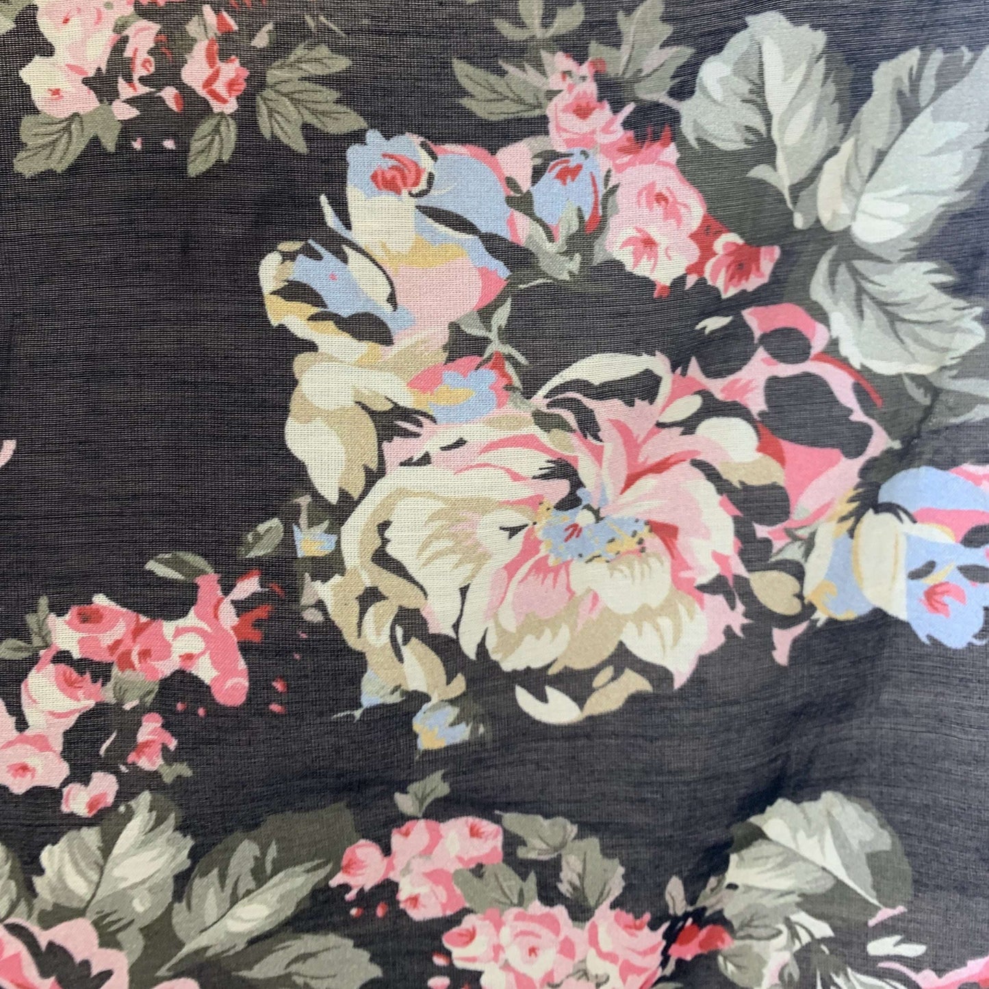 Presenting cabbage a rose floral print on black base silk  blended with cotton featuring good drape