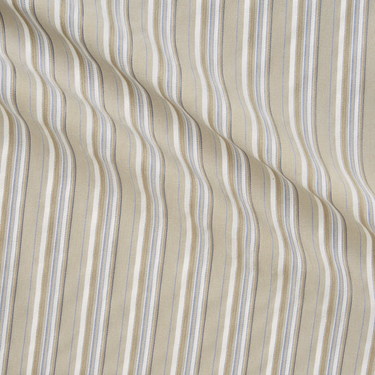 amalfi displaying the stone colored version with shadow stripes on stretch crisp rayon and polyester with spandex featuring moderate drape