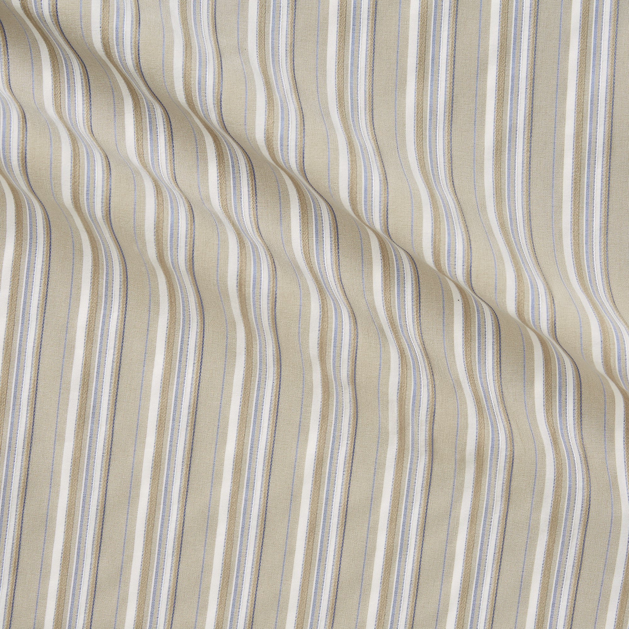 amalfi displaying the stone colored version with shadow stripes on stretch crisp rayon and polyester with spandex featuring moderate drape