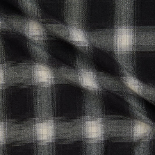 Showing Blur which features black shaded colors on soft checks on a stretch polyester and rayon with spandex for stretch