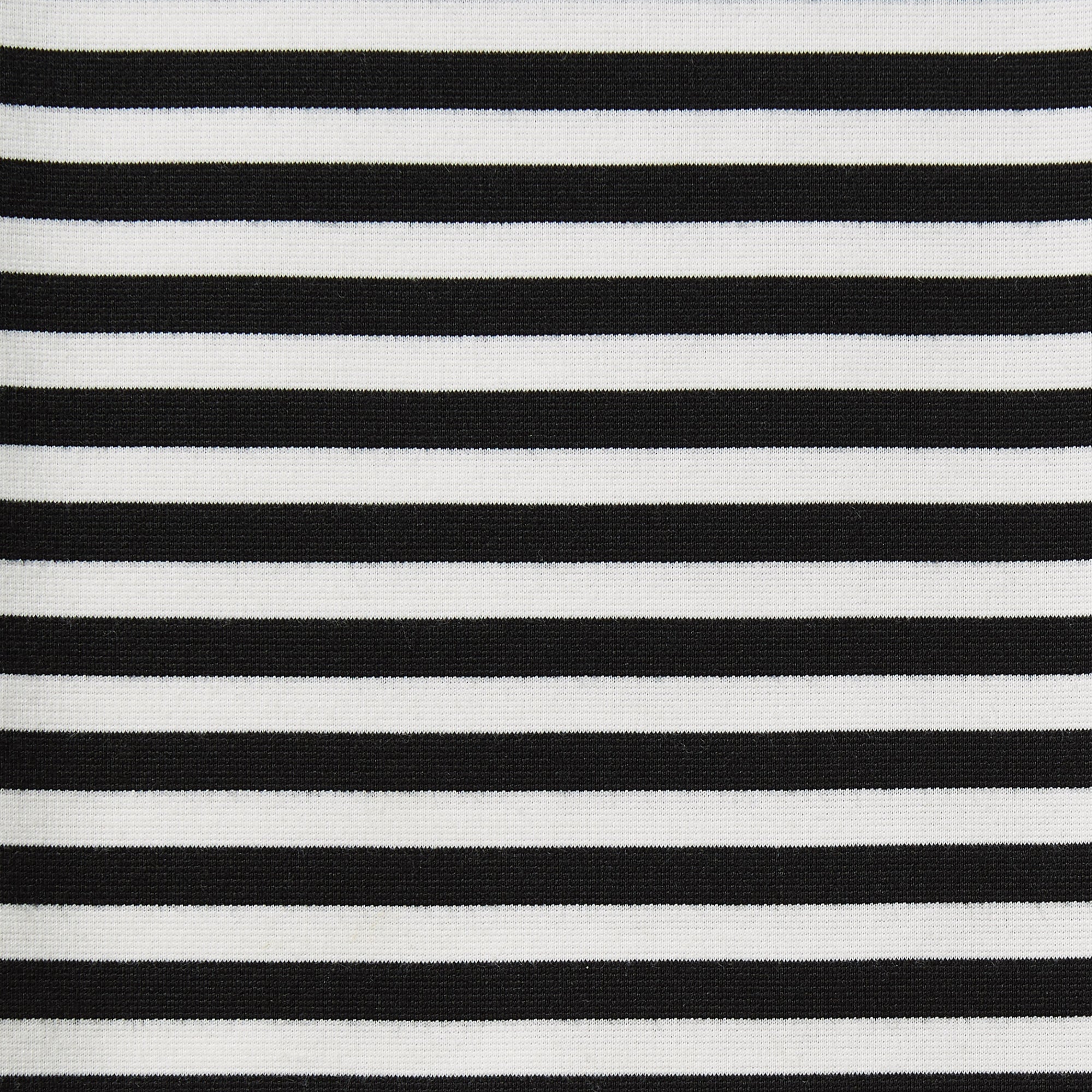 Displaying Breton with black and white shaded classic stripes on heavy weight ponte knit stretch polyester with spandex