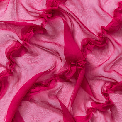 cascade displaying the sapphire color version crinkle light weight pure silk chiffon with diagonal ruffle flounce