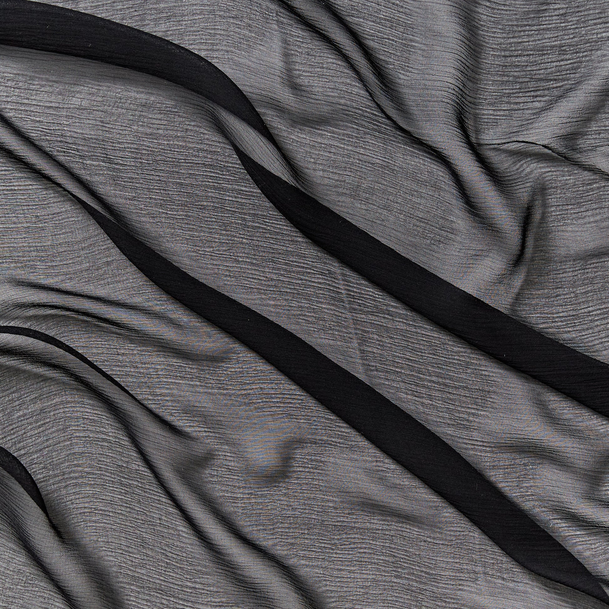 silk crinkle chiffon featuring the black color version of a sheer soft pure silk with textured yoryu weave and fluid drape