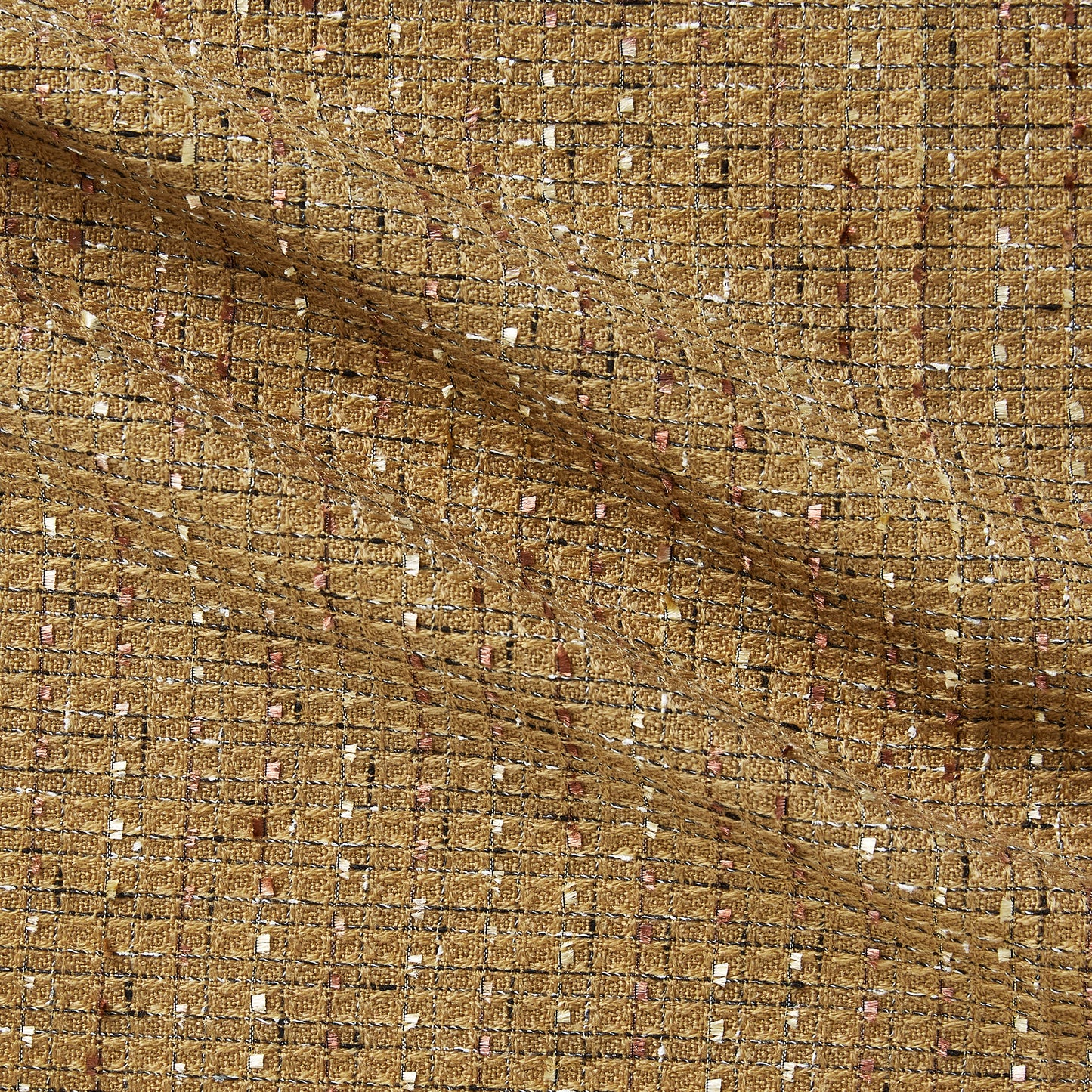 Eyelash displaying the camel  color woven yarn dyed tweed-like Acrylic  blend for suiting