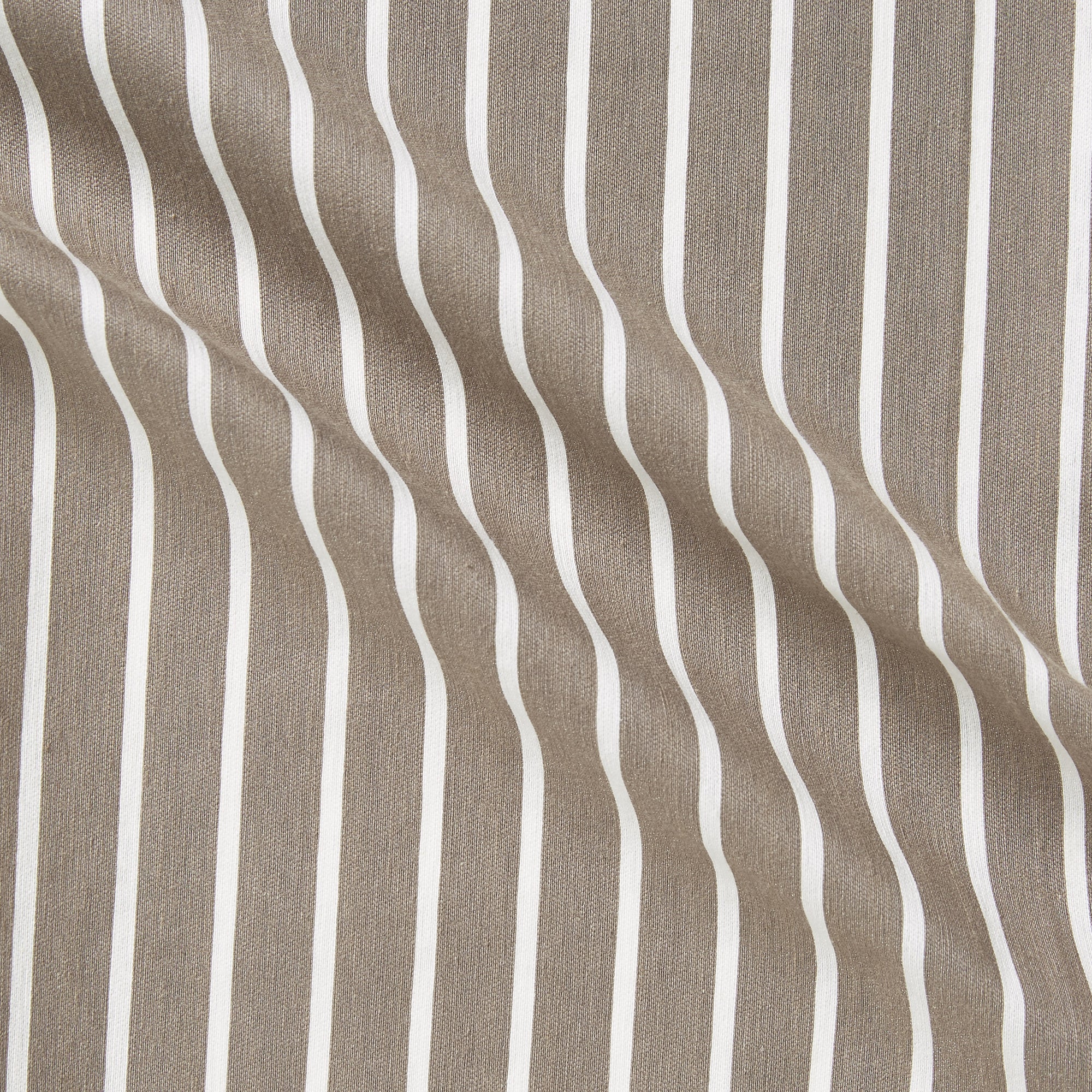 gatsby displaying the mocha color version of a classic  Butchers stripe, heavy weight Cotton and nylon blend featuring moderate drape