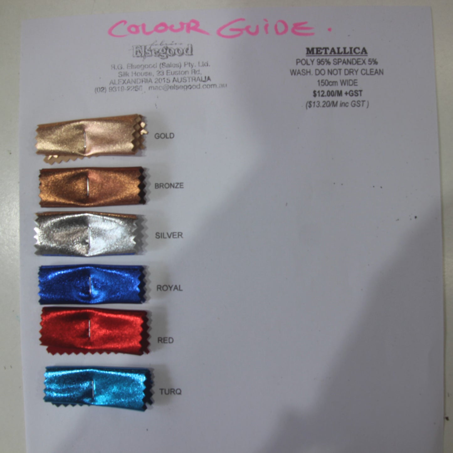 Displaying the Metallica Color Card