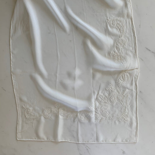 Displaying Embroidered Corner Scarf a natural color light weight georgette pure silk scarf  47 by 150cm