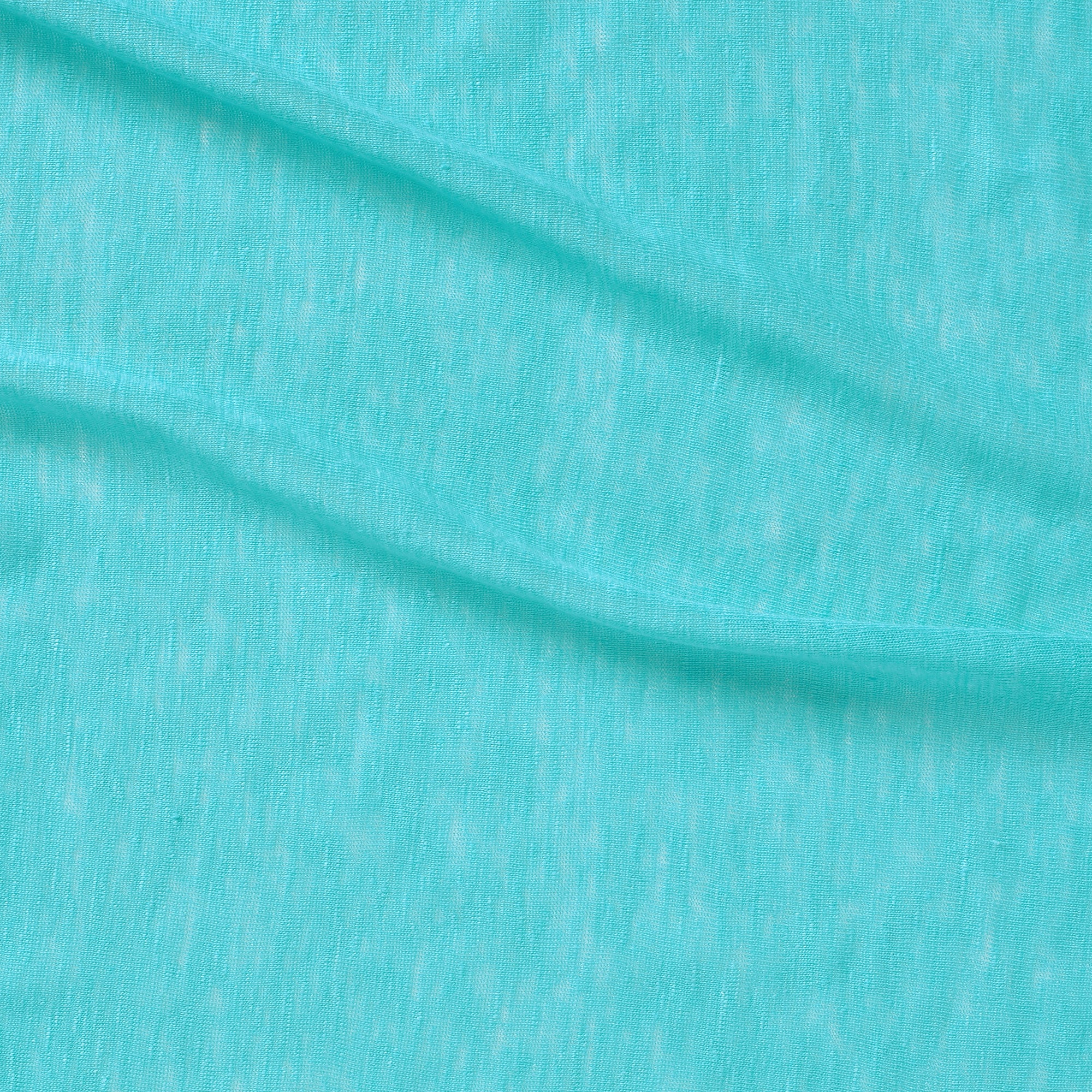linen knit displaying the aqua color version of a pure lightweight linen with fluid drape