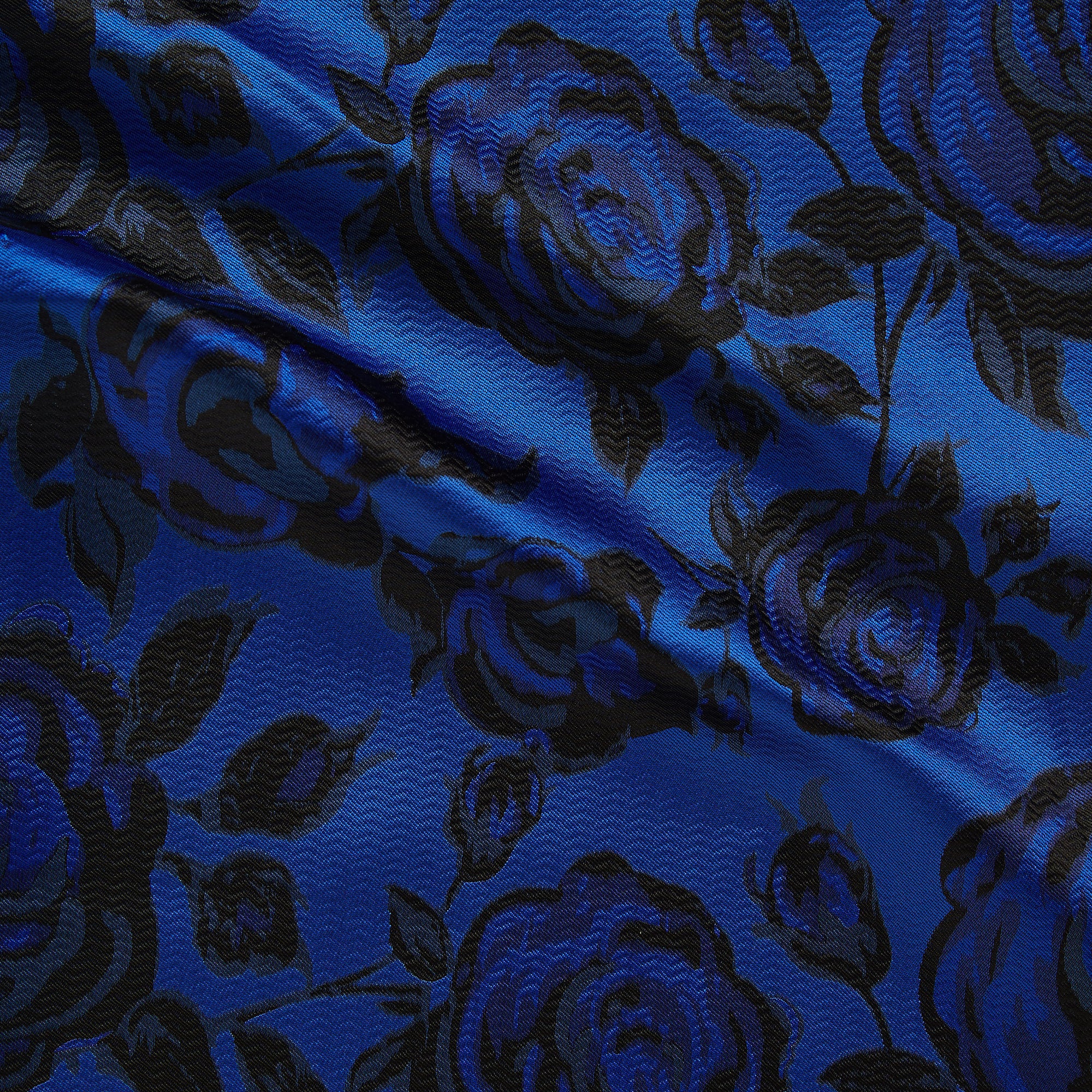 Displaying midnight rose with a blue base color polyester satin jacquard floral rose