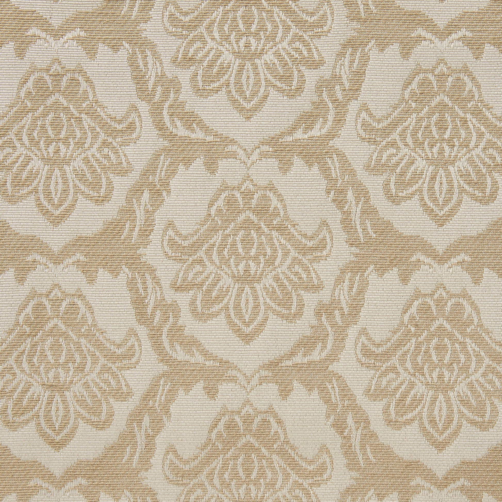 Displaying rattan a beige colored jacquard featuring emblem design on medium weight cotton and polyester blend suitable for suiting