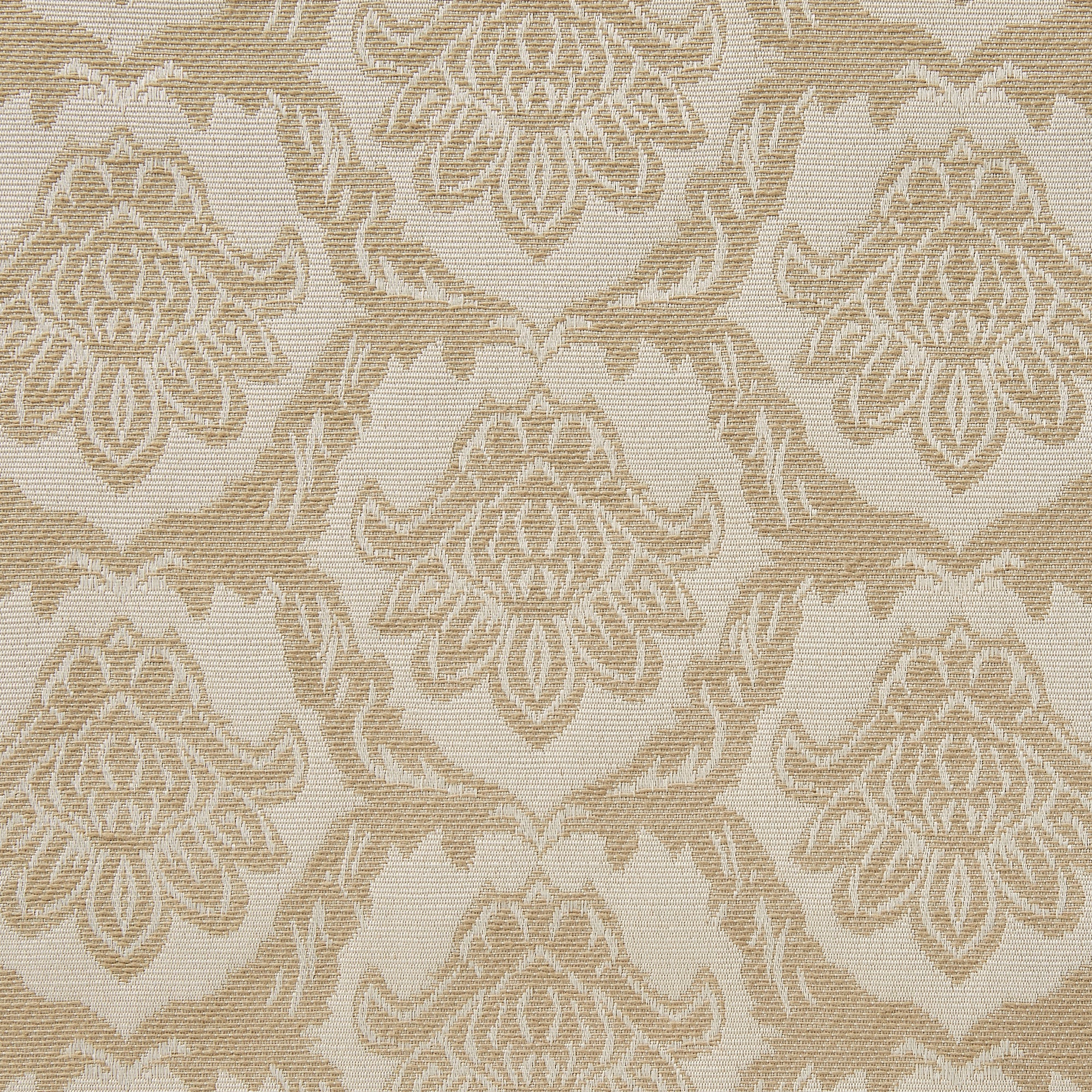 Displaying rattan a beige colored jacquard featuring emblem design on medium weight cotton and polyester blend suitable for suiting