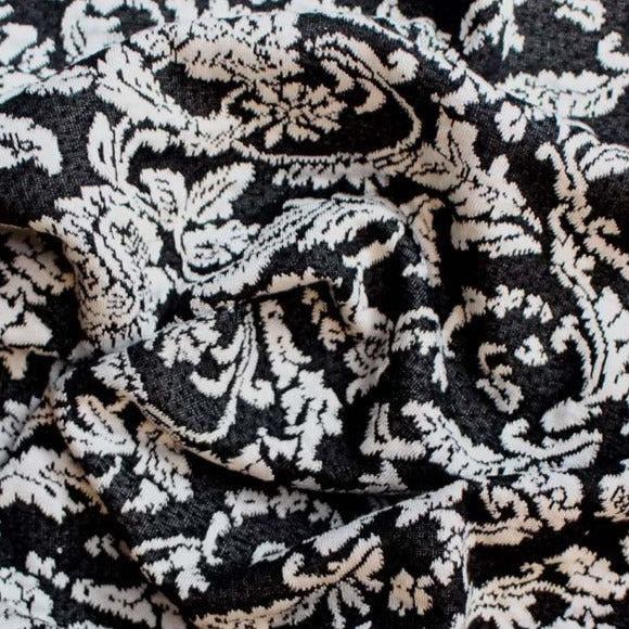 Presenting roslyn a Stretch white colored Floral embroidered Heavy weight jacquard with traditional design  black polyester and rayon with spandex