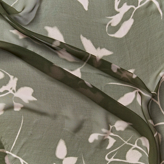 sublime displaying the khaki  floral print on khaki color version of a sheer pure silk georgette with fluid drape