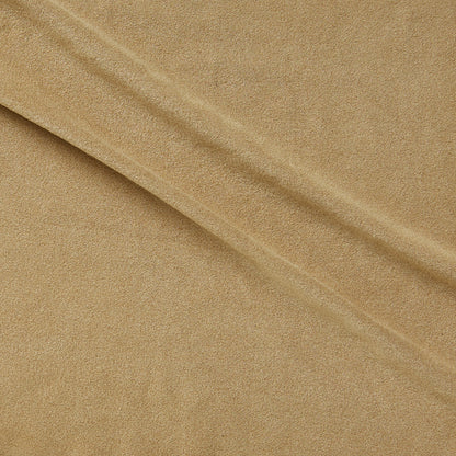 Showing super suede a chamois colored soft stretrch polyester vegan suede with spandex featuring good drape