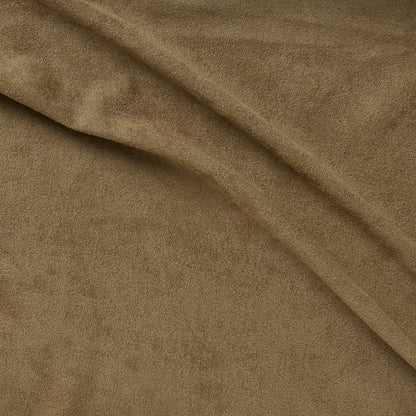 Showing super suede a tan colored soft stretrch polyester vegan suede with spandex featuring good drape