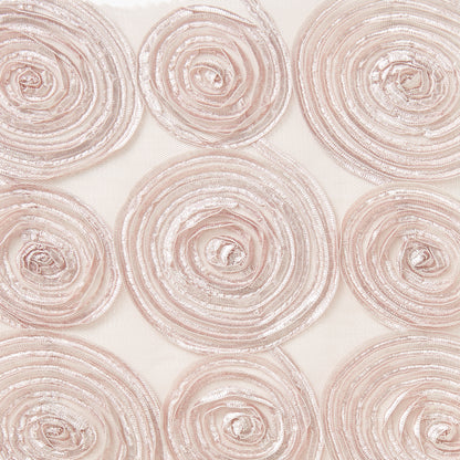 verona displaying the tearose color version of a polyester and rayon Spiral Circular ribbon embroidery on sheer white mesh base